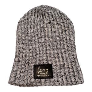 NWOT Love Your Melon Beanie, Black and White Speckle with Gold Stitching